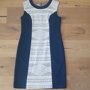 Anne Klein Dress Blue Tan Cream Women's Size 12
